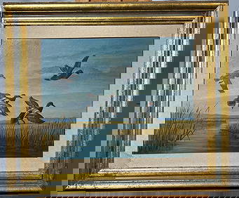 Ducks in Flight Painting Oil on Canvas by Adolfo Tagliaferri (1 of 11)