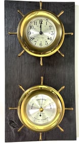 1960-70s Seth Thomas "Helmsman" Brass Cased Ship's Clock & Barometer