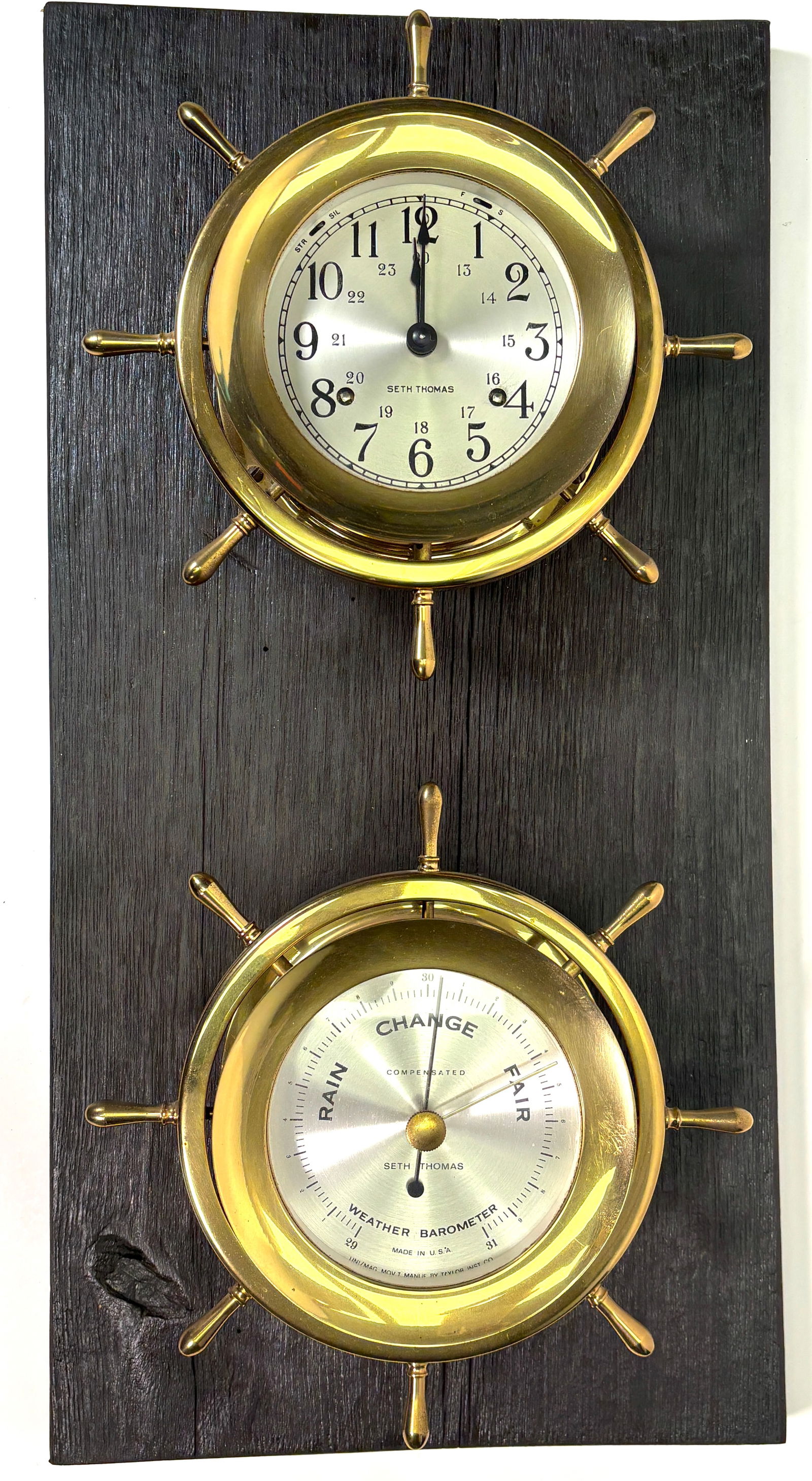 196070s Seth Thomas "helmsman" Brass Cased Ship's Clock & Barometer