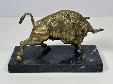 Bull Statue Solid Brass Mid Century Mod Western Cattle Marble Wallstreet Cowboy