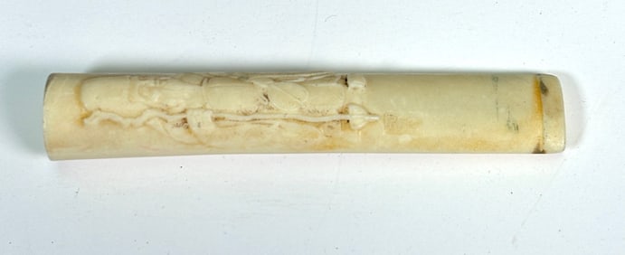 Antique Japanese Kiseru Tobbaco Pipe Tip Signed Happy God