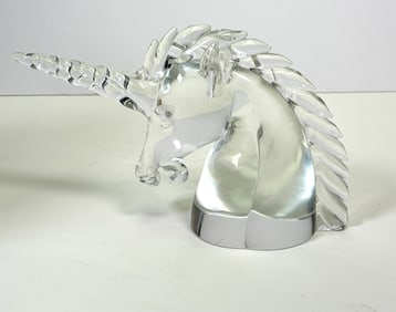 Cartier French Crystal Glass Unicorn Bust, 5 in x 8 in , Signed