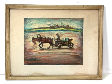 Simon Karczmar, Horse and Cart, Gouache On Paper