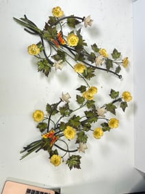 (2) Vintage Pair of Italian Floral Butterlfuy Candlestick Wall Sconces