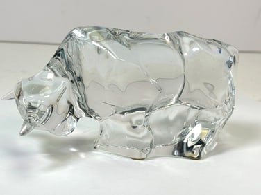 Vintage Baccarat Crystal Bull Figurine Signed