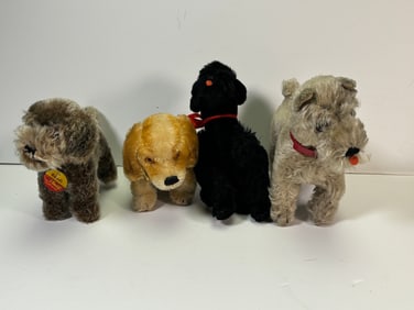 (4) Vintage 1950s-60s Steiffs - Snobby Black Poodle, Biggle Beagle, Raudi & Schnauzer Dog