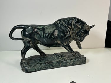 Austin Productions Repro Milet Charging Bull Chalkware Art Sculpture Man Cave