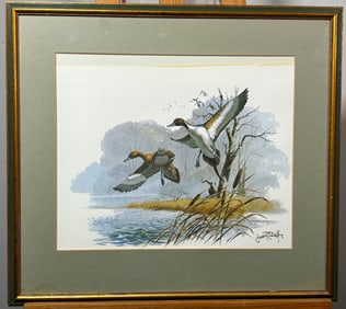 Ducks Flying Through The Marsh Signed by James R. Smith 1975 Lithograph