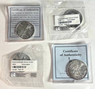4 - 2003, 2007 & 2016 American Eagle Silver Dollars - Uncirculated: 4 - 2003, 2007 & 2016 American Eagle Silver Dollars. They are Uncirculated coins. These are all standard american eagle silver dollars. They are all in good condition. 2 of them are still sealed, and