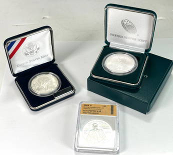 Lot of 3 - Silver Dollar - James Madison Peace & Friendship, 2004 P - 1D Silver Commem Dollar &: (1) James Madison President of the U.S.A.D 1809 Peace & Friendship Presidential Silver Medal, (2) 2004 P - 1D Silver Commem Dollar Thomas Alva Edison SGD PR70CAM - 642270004.05028 , (3) Thomas Jeffers