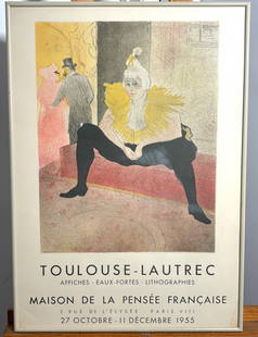 Henri De  Toulouse-Lautrec "The Seated Clowness" Maison De La Pensée Française Framed Lithograph: Henri De Toulouse-Lautrec "The Seated Clowness" Maison De La Pensée Française Framed lithograph. Beautiful lithograph, it was designed after Henri de Toulouse-Lautrec, for an exhibition of his print