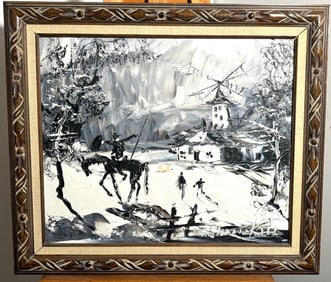 1997 Morris Katz Black and White Oil on Board Painting