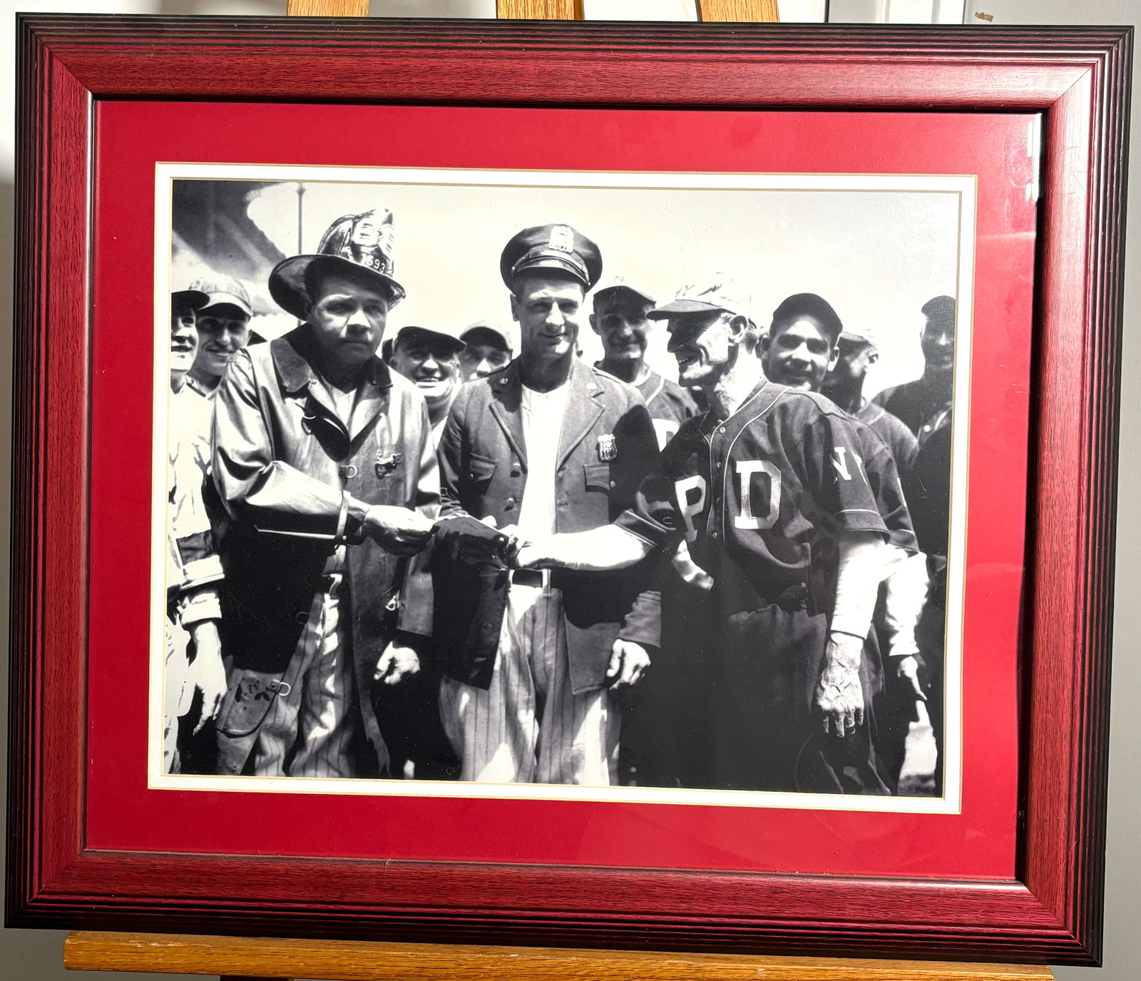 Babe Ruth & Lou Gehrig "We Are All Yankees" NYPD FDNY Framed Photograph: Babe Ruth & Lou Gehrig "We Are All Yankees" NYPD FDNY Framed Photograph. Babe Ruth and Lou Gehrig were two iconic baseball players, who played for the NY Yankees during the 1920s & 1930s. A powerful d