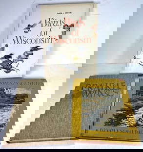 Praire Wings, Birds of Wisconsin, Currents & Eddies: Praire Wings by Edward M. Queeny edition from 1000 copies, hardcover with no book cover, Book 2:1963 Birds of Wisconsin by Owen J. Groome, second printing, dust jacket does have some wear and tearing