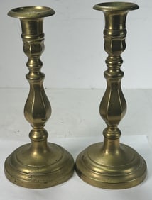 2 Antique Solid Brass Candlestick Holders
