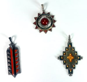 (3) Sterling Silver & Enamel Necklace Pendants