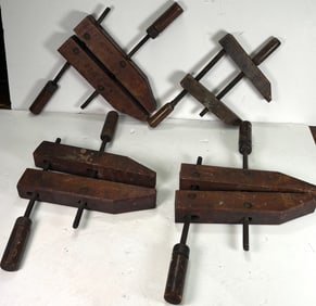 4 Large Antique Wooden Primitive Clamps