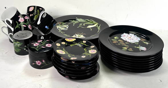Set of Tiffany & Co - Mrs. Delany's Flowers by Sybil Connolly: Set of Tiffany & Co - Mrs. Delany's Flowers by Sybil Connolly, the porcelain with black printed factory mark on the bottom. The set includes: 8 Saucers 5 1/8", 8 Salad Plates 7 3/4", 4 Lunchen plates