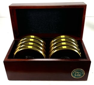 Set of 8 - Merrill Lynch - Presidents Club Coasters - Brass Leather & Cork