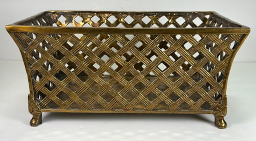 Vintage Brass Flower Basket Vase