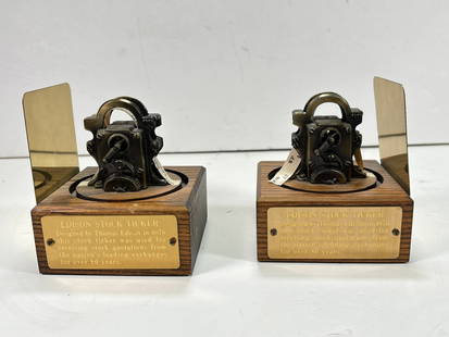 Set of Edison Stock Ticker Brass Replica Bookends: Set of Edison Stock Ticker Brass Replica Bookends. Paying homeage to the ingenuity of Thomas Edison and the frenetic energy of Wall Street. These book ends swere crafted replicas on the vintage stock