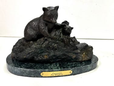 Racoons by Magnus Brass Statue on Marble