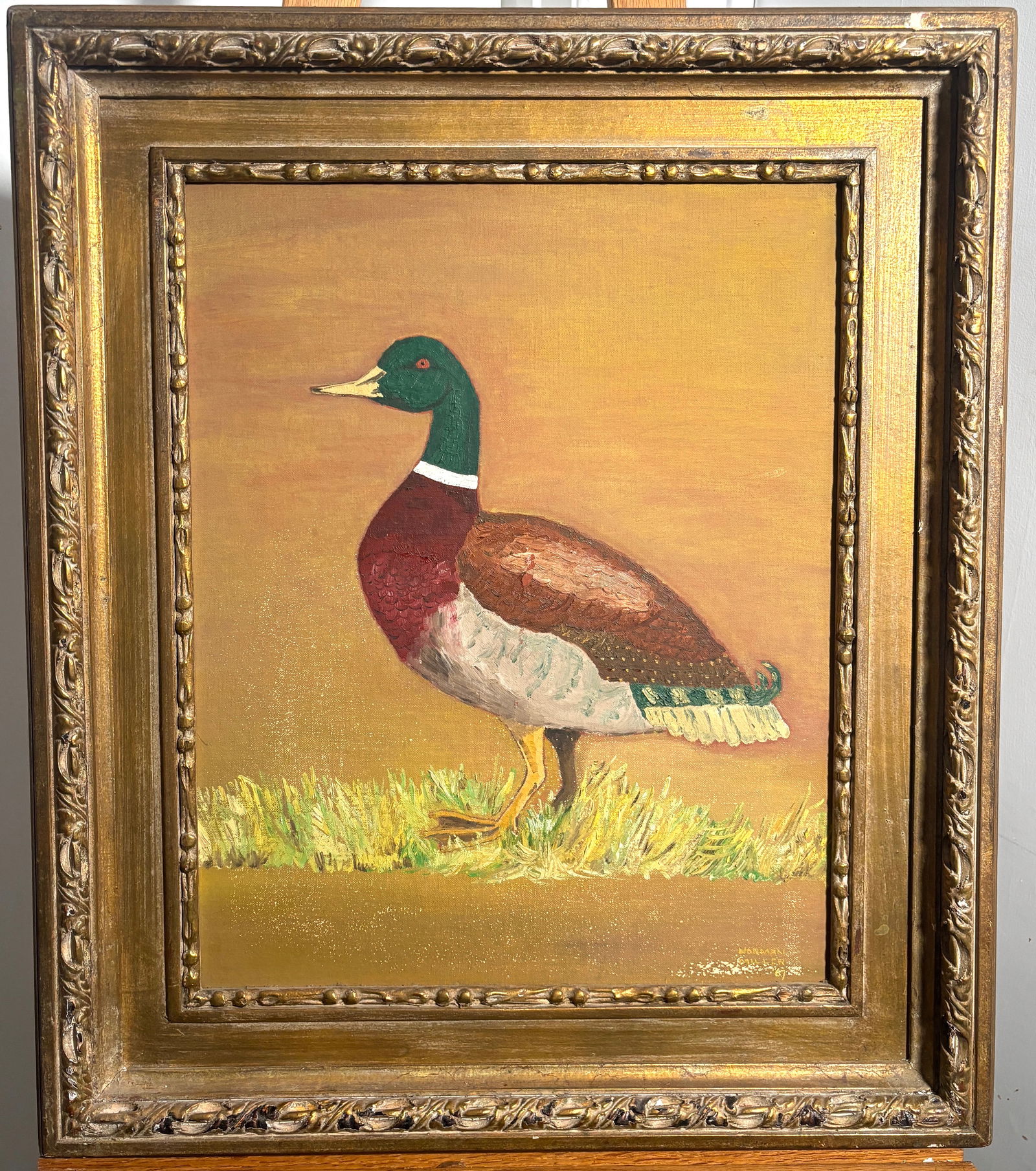 Vintage Signed Norman Miller Mallard Duck Oil on Board Framed Painting (1 of 6)