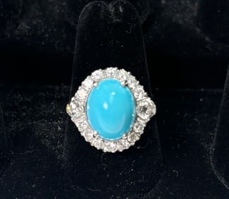 Vintage Turquoise Diamond 14kt  Ring Size 8