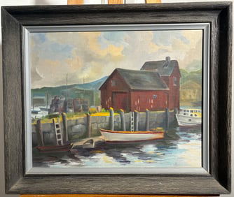 Vintage Boats Docked At The Pier Oil on Painting