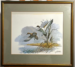 Ducks Flying Through The Marsh Signed by James R. Smith 1975 Lithograph No. 193/500