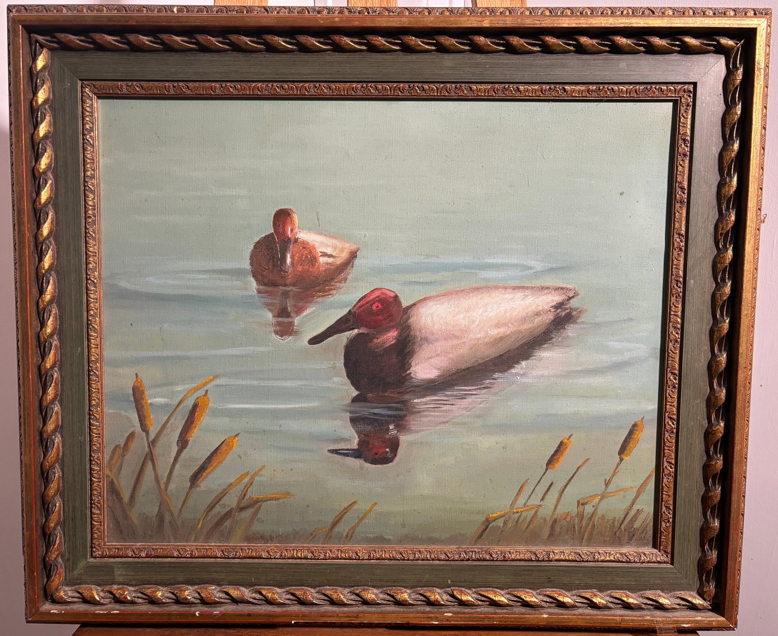 Ducks in The Water Acrylic on Canvas Painting: Ducks in The Water Acrylic on Canvas Painting. This is a beautiful piece, it is not signed by any artist. This is a great piece of art work to bring together any living space. The measurements are 25 