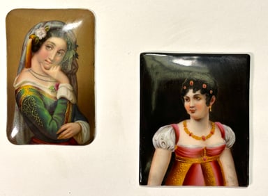 (2) Antique Handpainted Ladies Portrait on Porcelain
