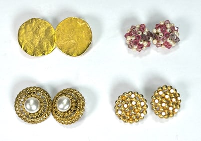 (4) Vintage Costume Round Stud/clipon Earrings - KJL, Craft, Laguna