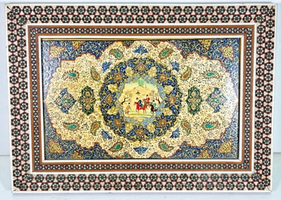 Hand painted Persian Style Moorish Art Oil Painting on Wooden Board - Framed - Unsigned