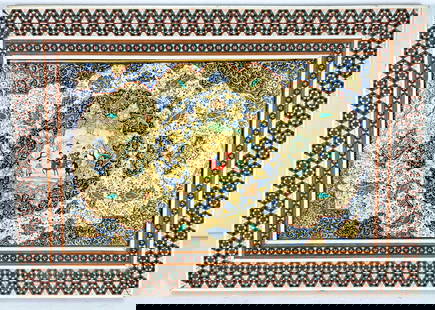 Hand painted Persian Style Moorish Art Oil Painting on Wooden Board - Framed - Unsigned: Hand painted Persian Style Moorish Art Oil Painting on Wooden Board. It is a framed piece. It is Unsigned. This item was pre-owned. A beautiful piece of art that was intricately painted, the fine
