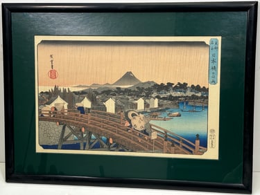 Shower on Nihonbashi Bridge (Nihon-bashi Haku-u / Toto Meisho) by Utagawa Hiroshige (1833-1838)