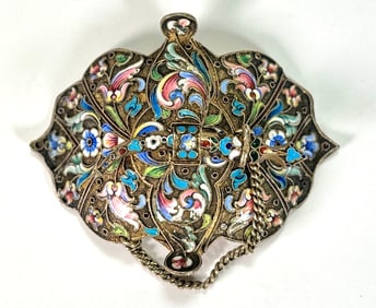 Antique 19th Century Faberge Design Imperial Russian 84 Cloisonné Enamel Buckle
