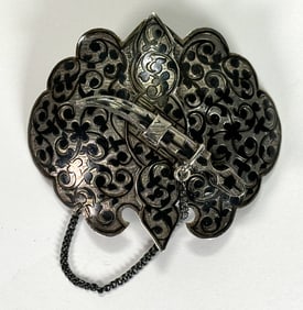 Antique 19th Century Russian 84 Silver Enamel Niello Belt Buckle