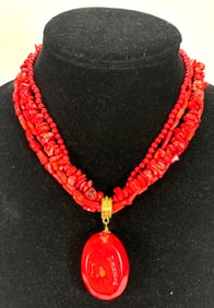 Vintage Bright Red Natural Coral Strung Necklace.