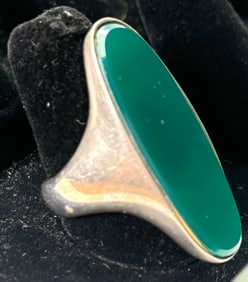 Joachim S’Paliu Spain Modernist Sterling & Chrysoprase Ring Size 9.75