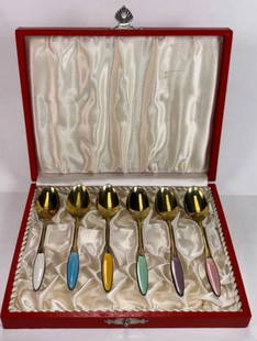 Frigast 925 Sterling Silver Colorful Enamel Spoons Set - Denmark: Frigast 925 Sterling Silver Colorful Enamel Spoons Set - Denmark. These spoons will brighten up your table, They are perfect for adding a playful and elegant ouch to your dessert or special