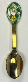 A. Michelsen Christmas Spoon:  The Mask - Egil Jacobsen - 1980 24kt Gold Plate over 925 SS w/ Enamel