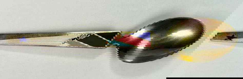 A. Michelsen Christmas Spoon: The Wise Men From The East-Karl Gustav-Hansen 1958 24kt GP over 925 SS: A. Michelsen Christmas Spoon - The Wise Men From The East - Karl Gustav-Hansen - 1958. A beautiful 24kt Gold Plate over 925 Sterling silver spoon with a red, white, lt blue and dark blue enamel