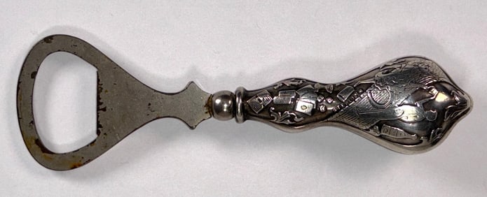 RARE Antique 1894 Sterling Silver Gambling Themed Bottle Opener