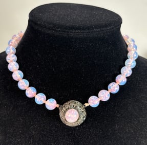 Antique Crystal Opal Chinese Silver Necklace