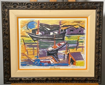 1961 Southern Harbor by Werner Drewes 27/100 Color Woodcut