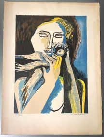 Ossip Zadkine "Woman With Dove" Signed & Numbered Colored Lithograph 154/200