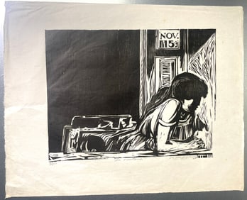 Vintage 1964 La Ventana by Rafael Tufino Linocut Woodblock Print 47/200