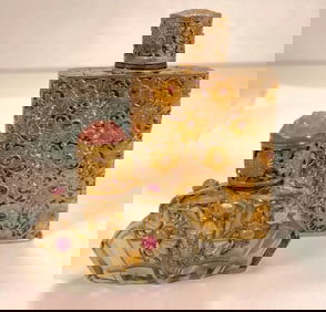 Vintage Schiaparelli Shocking Jeweled Filigree & Czechoclovakian Ornate Perfume Bottle