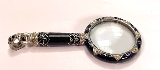 Vintage Black Enamel Mini Magnifying Glass